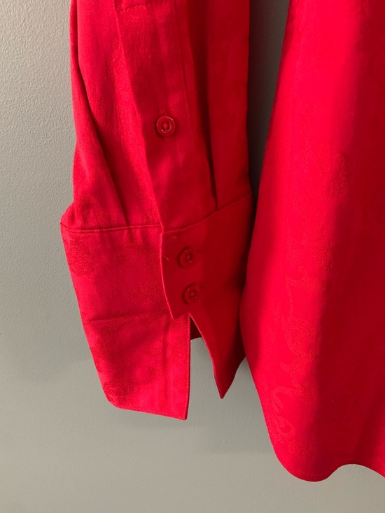 Chico's Vibrant Red Classic Button-Down Shirt with red on red floral design - Picture 4 of 7